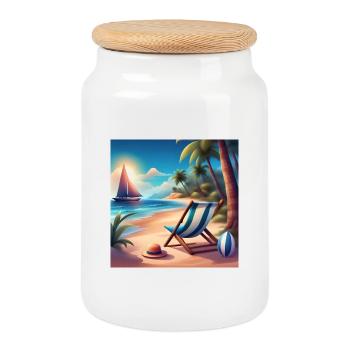 Urlaub am Meer, Sommerurlaub - Keksdose mit Holzdeckel - Weiß - Vorne