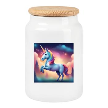 Unicorn, Fantastic Animal, Mythical Animal - Cookie Jar with Wooden Lid - white - Front