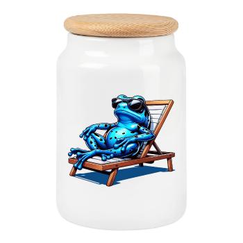 Pfeilgiftfrosch Frosch Design - Keksdose mit Holzdeckel - Weiß - Vorne