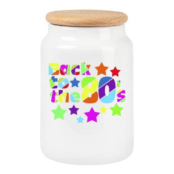 Back to the 80s Neon Stars - Cookie Jar with Wooden Lid - white - Front