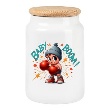 Baby Boom - Cookie Jar with Wooden Lid - white - Front