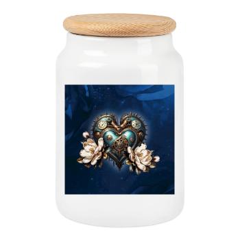Wonderful steampunk heart - Cookie Jar with Wooden Lid - white - Front