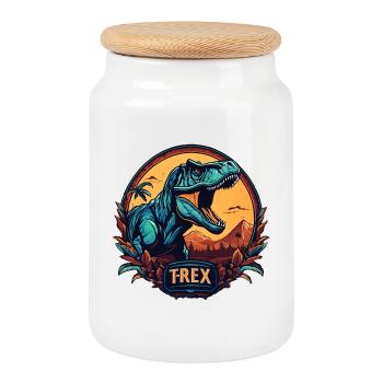 Dinosaur T-Rex logo - Cookie Jar with Wooden Lid - white - Front