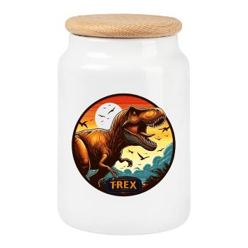 Dinosaur T-Rex logo - Cookie Jar with Wooden Lid - white - Front