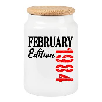 43rd Birthday - February 1984 - Cookie Jar with Wooden Lid - white - Front
