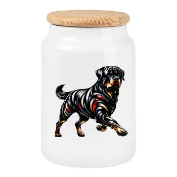 Rottweiler Deutschland Hunde Design - Keksdose mit Holzdeckel - Weiß - Vorne