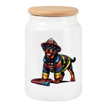 Rottweiler fire department design - Cookie Jar with Wooden Lid - white - Front