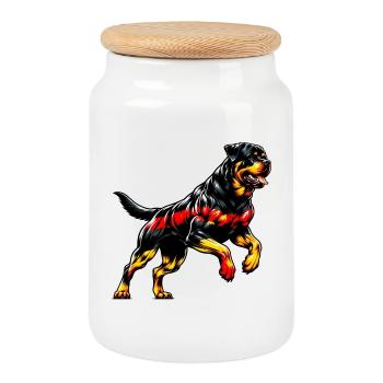 Rottweiler Deutschland Hunde Design - Keksdose mit Holzdeckel - Weiß - Vorne