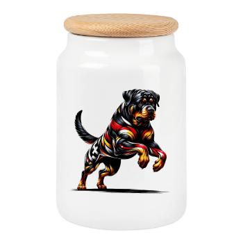 Rottweiler flag Germany design - Cookie Jar with Wooden Lid - white - Front