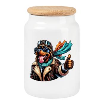 Conception du pilote Rottweiler - Boîte à biscuits avec couvercle en bois - blanc - Devant