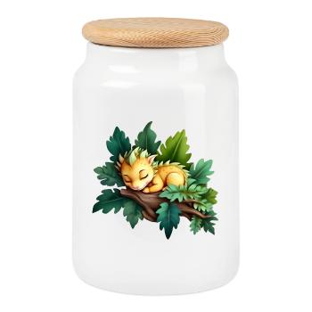 Sleeping Wood dragon 2024 - Cookie Jar with Wooden Lid - white - Front