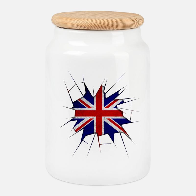 Union jack flag broken glass - Cookie Jar with Wooden Lid - white