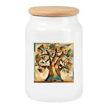 Autumn tree in geometry - Cookie Jar with Wooden Lid - white - Front