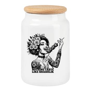 Shashlik Delicious Woman Tattoo Gift - Cookie Jar with Wooden Lid - white - Front