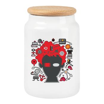 Geek 02 R - Cookie Jar with Wooden Lid - white - Front