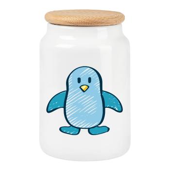 Pingouin - Boîte à biscuits avec couvercle en bois - blanc - Devant