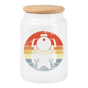 Vintage Locomotive - Cookie Jar with Wooden Lid - white - Front