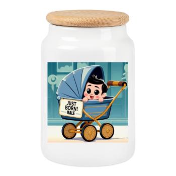 Just Born Boy - Boîte à biscuits avec couvercle en bois - blanc - Devant