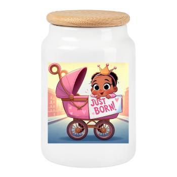 Just Born Girl - Boîte à biscuits avec couvercle en bois - blanc - Devant