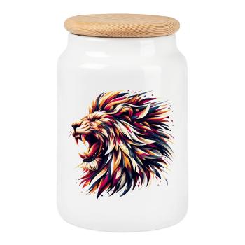Lion rugit cadeau géométrique - Boîte à biscuits avec couvercle en bois - blanc - Devant