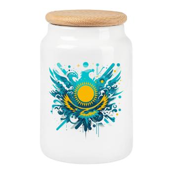 Kazakhstan cadeau astucieux - Boîte à biscuits avec couvercle en bois - blanc - Devant