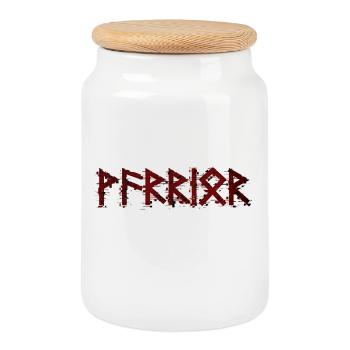 Lettrage guerrier Runes rouges - Boîte à biscuits avec couvercle en bois - blanc - Devant