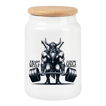 Viking Deadlift Gift - Cookie Jar with Wooden Lid - white - Front