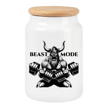 Viking Dumbbell Training Biceps Geschen - Cookie Jar with Wooden Lid - white - Front