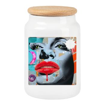 Collage coloré Pop Art - Boîte à biscuits avec couvercle en bois - blanc - Devant