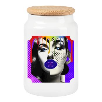 Collage photo Pop Art coloré - Boîte à biscuits avec couvercle en bois - blanc - Devant