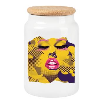 Pop Art Jaune et Rose - Boîte à biscuits avec couvercle en bois - blanc - Devant