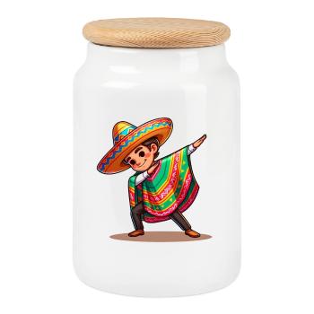 Mexican Poncho Costume Making the Dab. - Cookie Jar with Wooden Lid - white - Front