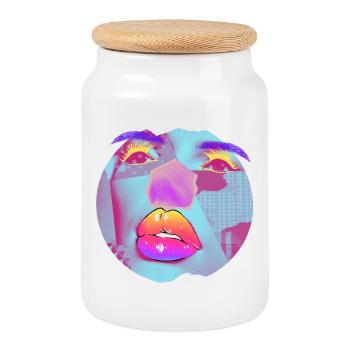 Collage lumineux Pop Art - Boîte à biscuits avec couvercle en bois - blanc - Devant