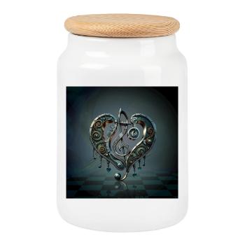 Elegant heart with key in steampunk style. - Cookie Jar with Wooden Lid - white - Front