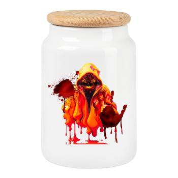 horror bloody ghost - Cookie Jar with Wooden Lid - white - Front