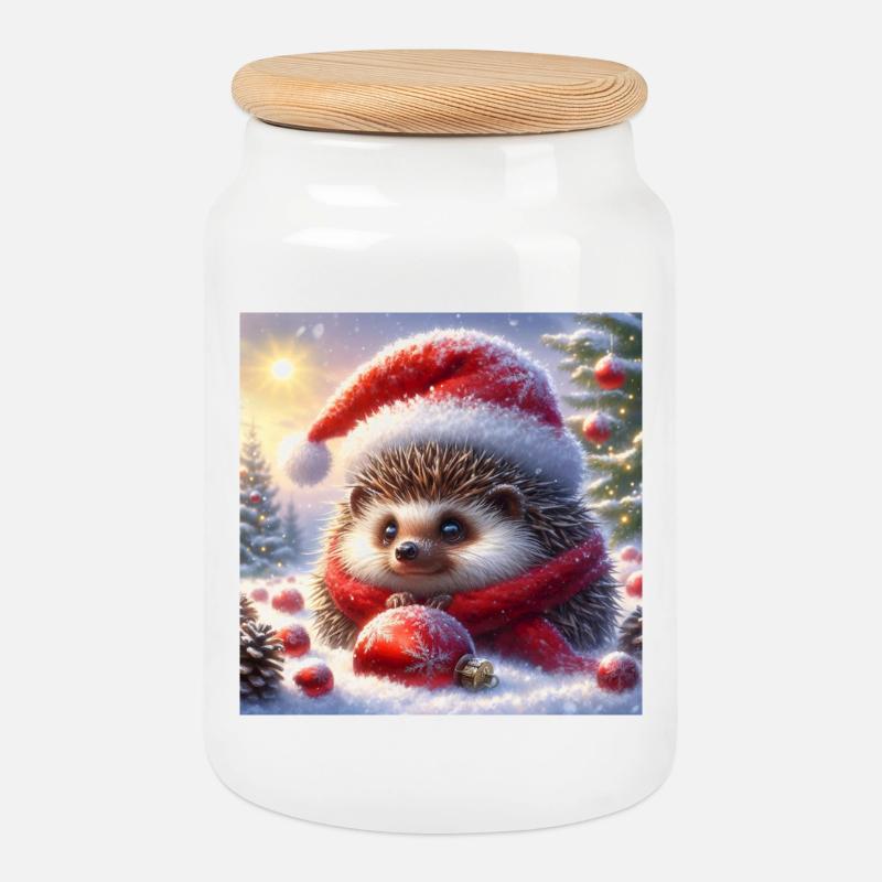Weihnachts-Igel - Keksdose mit Holzdeckel - Weiß