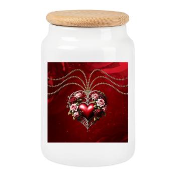 Edles Gothic-Herz mit Blumen. - Keksdose mit Holzdeckel - Weiß - Vorne
