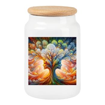 Tree of Life - Cookie Jar with Wooden Lid - white - Front
