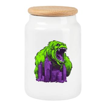 Gorilla 07 - Cookie Jar with Wooden Lid - white - Front