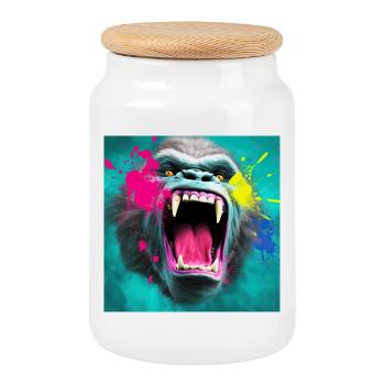 Gorilla 04 - Cookie Jar with Wooden Lid - white - Front