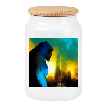 Gorilla 01 - Cookie Jar with Wooden Lid - white - Front