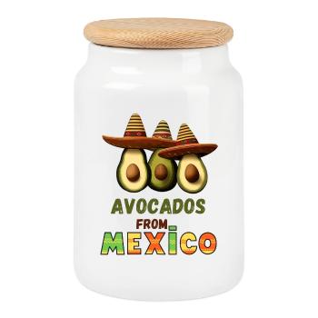 Avocado with Mexico - Cookie Jar with Wooden Lid - white - Front