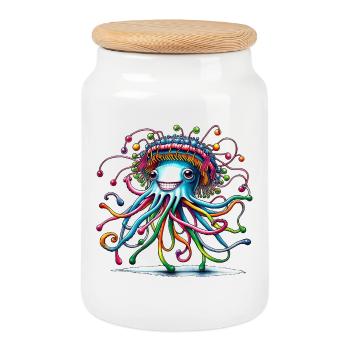 jellyfish quallen hut tiere trend 2024 bunt - Keksdose mit Holzdeckel - Weiß - Vorne