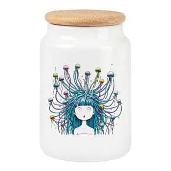 jellyfish girl qualle tier trend 2024 haircut - Keksdose mit Holzdeckel - Weiß - Vorne