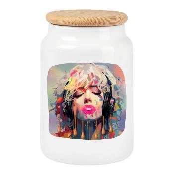 Pop Art & Music - Cookie Jar with Wooden Lid - white - Front