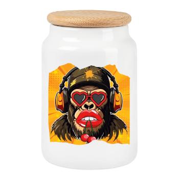 Affe & Kirsche - Keksdose mit Holzdeckel - Weiß - Vorne