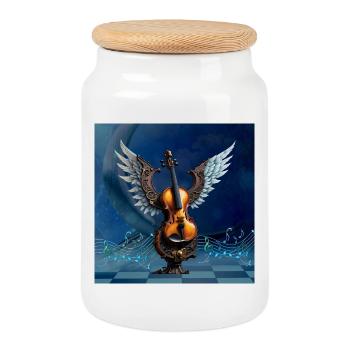 Wonderful elegant violin with wings. - Cookie Jar with Wooden Lid - white - Front