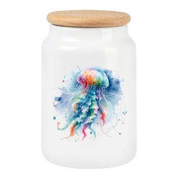 qualle aquarell bunt trend tier - Keksdose mit Holzdeckel - Weiß - Vorne
