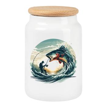 Pêche pêcheur dynamique cadeau - Boîte à biscuits avec couvercle en bois - blanc - Devant