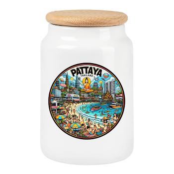 Pattaya City Thailand Design - Cookie Jar with Wooden Lid - white - Front